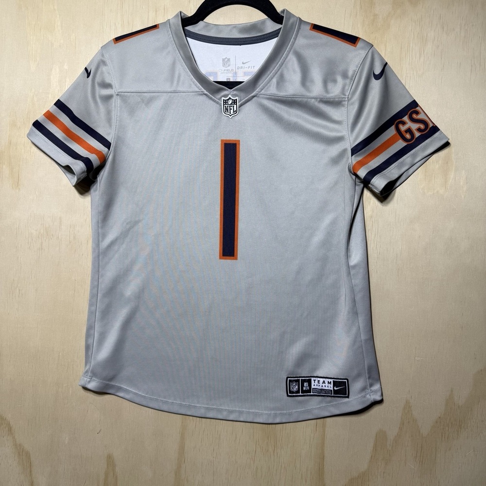 Justin Fields Chicago Bears Jersey Womens Small Nike NFL Gray #1‎ Dri Fit